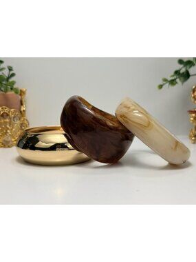ZARA Statement Bangle Bracelets Set Of 3 Metal And Resin Size 8